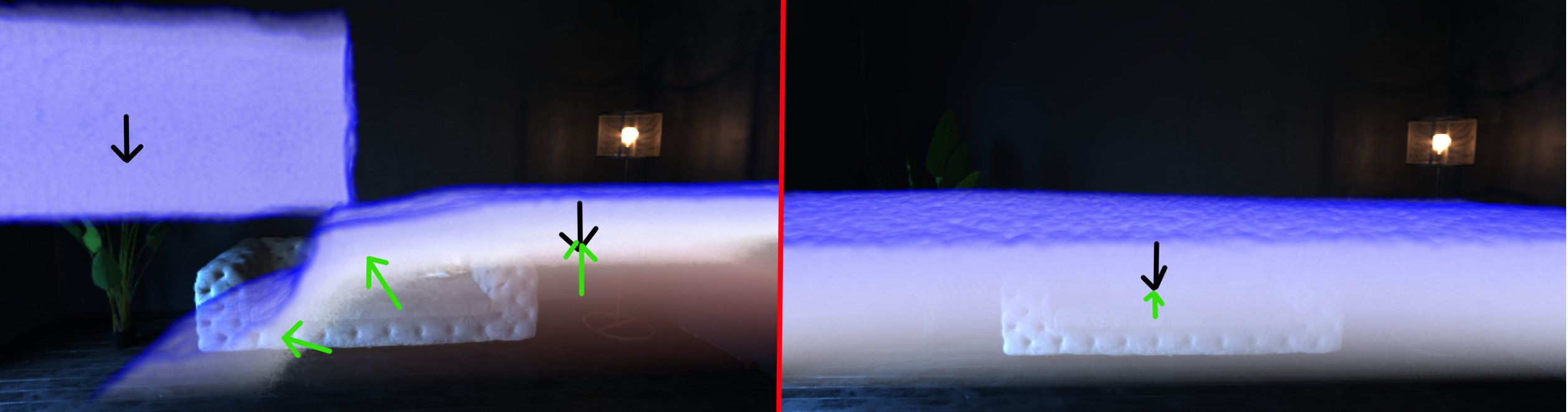 Debug screenshots: unstable (left) and stable (right) states